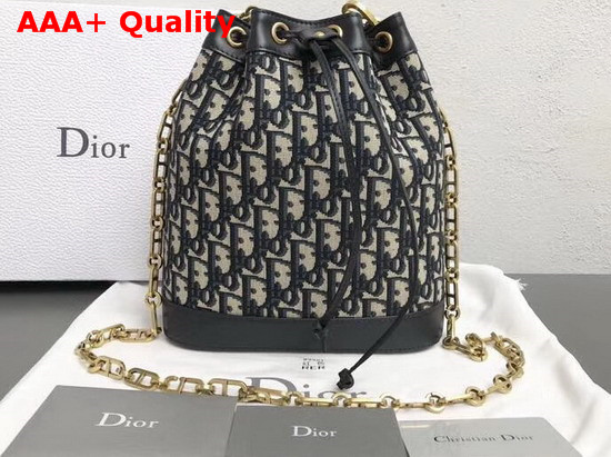 Christian Dior Drawstring Bag in Blue Dior Oblique Jacquard Canvas Replica