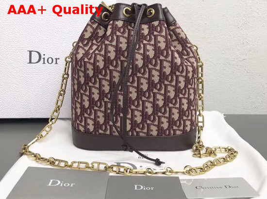 Christian Dior Drawstring Bag in Burgundy Dior Oblique Jacquard Canvas Replica