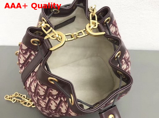 Christian Dior Drawstring Bag in Burgundy Dior Oblique Jacquard Canvas Replica