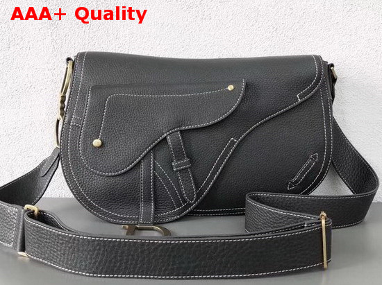 Christian Dior Leather Baudrier Saddle Bag in Black Grained Calfskin Replica