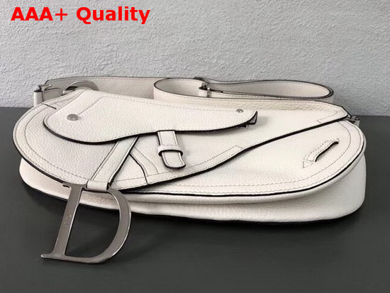 Christian Dior Leather Baudrier Saddle Bag in White Grained Calfskin Replica