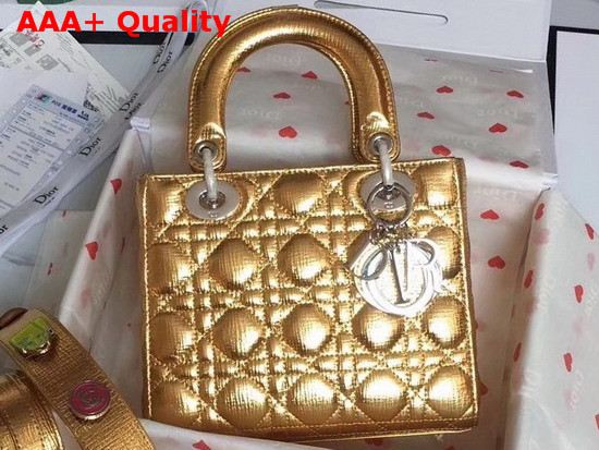 Christian Dior My Lady Dior Bag in Gold Tone Grained Leather Replica