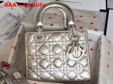 Christian Dior My Lady Dior Bag in Silver Tone Grained Leather Replica