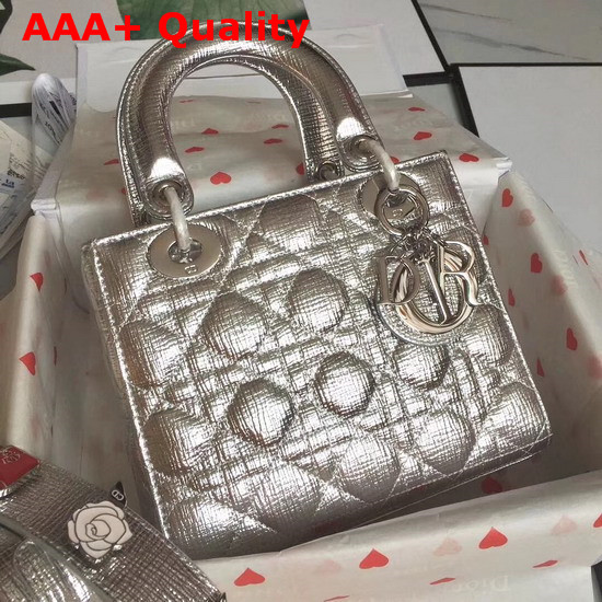 Christian Dior My Lady Dior Bag in Silver Tone Grained Leather Replica