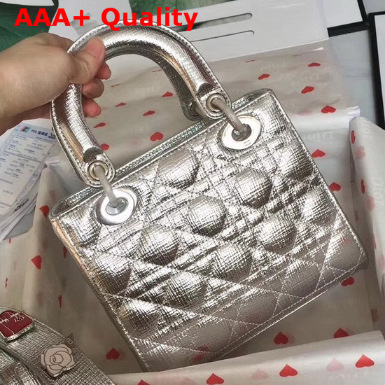 Christian Dior My Lady Dior Bag in Silver Tone Grained Leather Replica