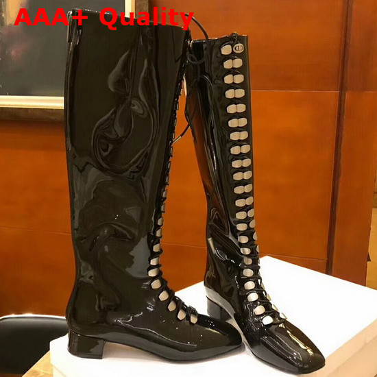 Christian Dior Patent Leather Knee Boot Black Replica