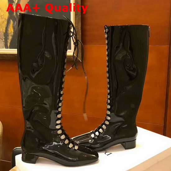 Christian Dior Patent Leather Knee Boot Black Replica
