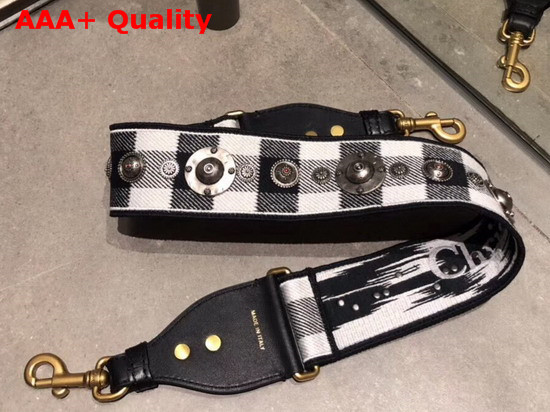 Christian Dior Strap Embroidered with Black and White Check Motif and Medallions Replica