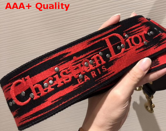 Christian Dior Strap Embroidered with Red and Black Check Motif and Medallions Replica