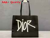 D Dior Tote Bag Black Smooth Calfskin with DIOR AND SHAWN Signature Replica