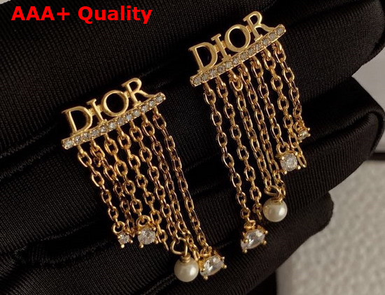 Dio R Evolution Earrings Gold Finish Metal with White Resin Pearls and White Crystals Replica