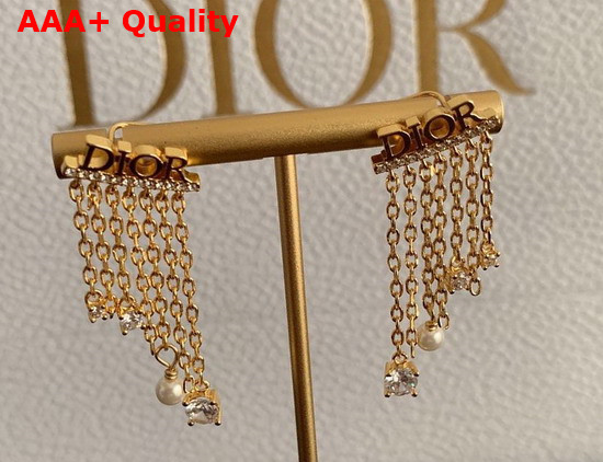 Dio R Evolution Earrings Gold Finish Metal with White Resin Pearls and White Crystals Replica