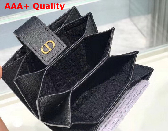 Dior 30 Montaigne 5 Gusset Card Holder Black Grained Calfskin Replica