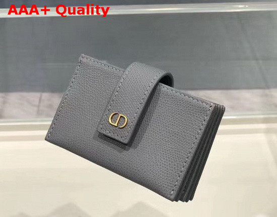 Dior 30 Montaigne 5 Gusset Card Holder Gray Stone Grained Calfskin Replica