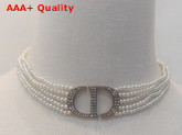 Dior 30 Montaigne Choker Antique Gold Finish Metal with White Glass Beads and White Crystals Replica