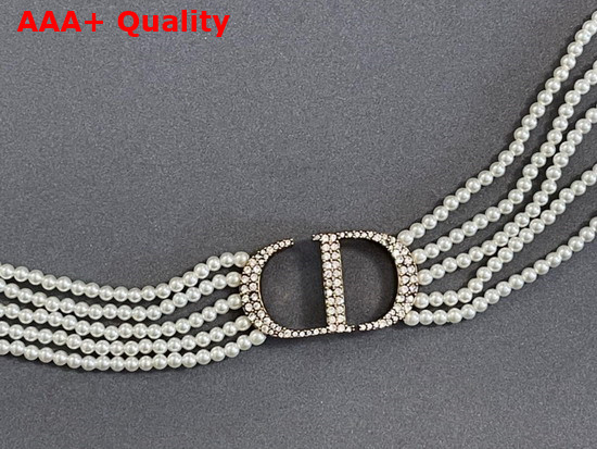 Dior 30 Montaigne Choker Antique Gold Finish Metal with White Glass Beads and White Crystals Replica