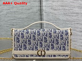 Dior 30 Montaigne Cigale Pouch with Chain Blue Dior Oblique Chambray with Raffia Effect and Light Biscuit Smooth Calfskin Replica