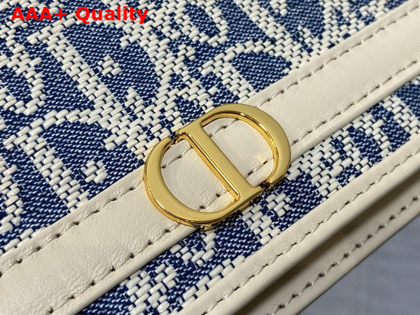 Dior 30 Montaigne Cigale Pouch with Chain Blue Dior Oblique Chambray with Raffia Effect and Light Biscuit Smooth Calfskin Replica