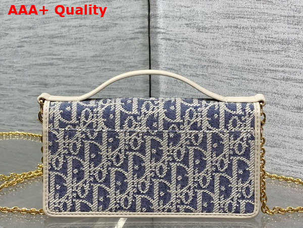 Dior 30 Montaigne Cigale Pouch with Chain Blue Dior Oblique Chambray with Raffia Effect and Light Biscuit Smooth Calfskin Replica