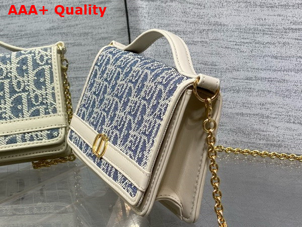 Dior 30 Montaigne Cigale Pouch with Chain Blue Dior Oblique Chambray with Raffia Effect and Light Biscuit Smooth Calfskin Replica