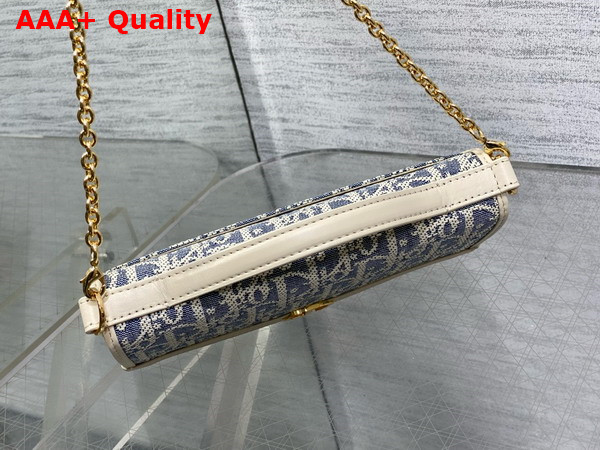 Dior 30 Montaigne Cigale Pouch with Chain Blue Dior Oblique Chambray with Raffia Effect and Light Biscuit Smooth Calfskin Replica