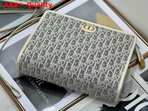 Dior 30 Montaigne Dea Pouch Blue Dior Oblique Chambray with Raffia Effect and Light Biscuit Smooth Calfskin Replica