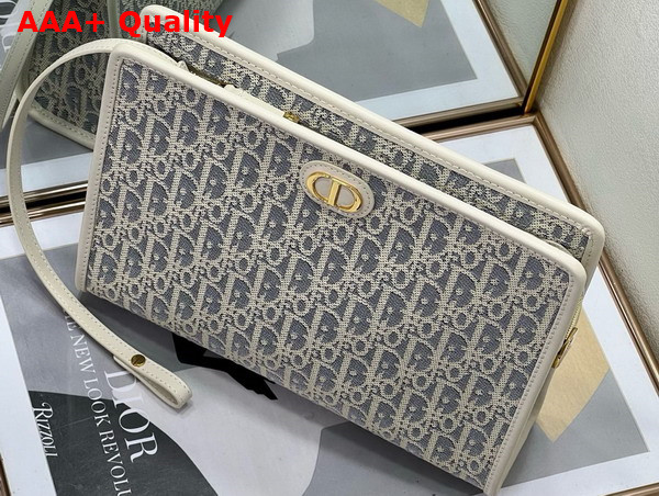 Dior 30 Montaigne Dea Pouch Blue Dior Oblique Chambray with Raffia Effect and Light Biscuit Smooth Calfskin Replica