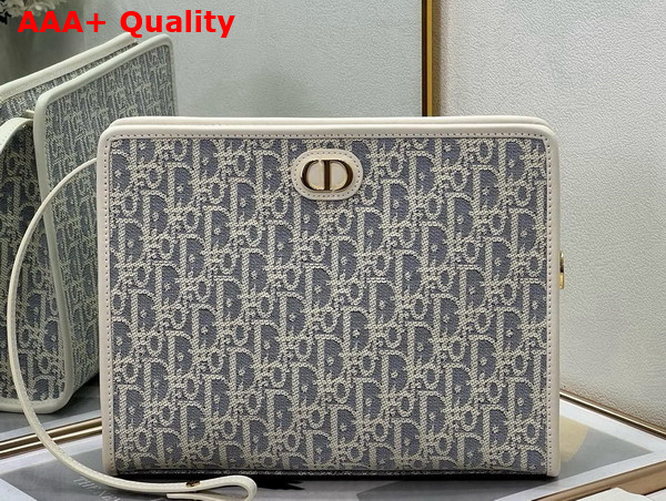 Dior 30 Montaigne Dea Pouch Blue Dior Oblique Chambray with Raffia Effect and Light Biscuit Smooth Calfskin Replica