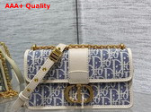 Dior 30 Montaigne East West Bag with Chain Blue Dior Oblique Chambray with Raffia Effect and Light Biscuit Smooth Calfskin Replica