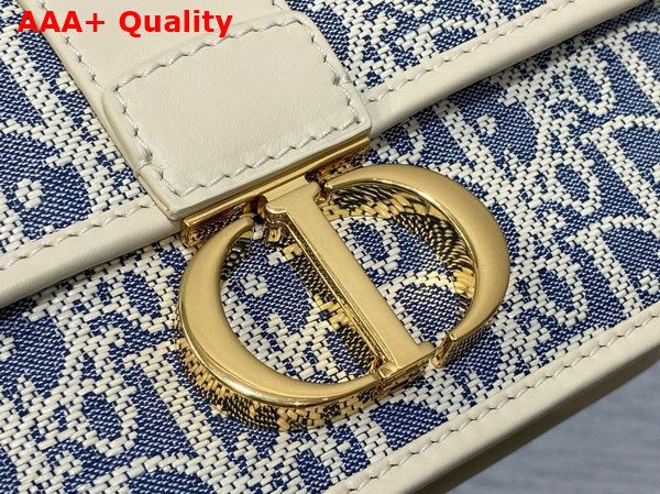 Dior 30 Montaigne East West Bag with Chain Blue Dior Oblique Chambray with Raffia Effect and Light Biscuit Smooth Calfskin Replica