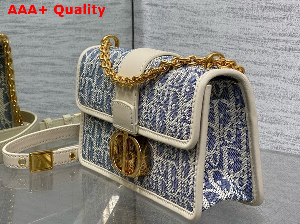 Dior 30 Montaigne East West Bag with Chain Blue Dior Oblique Chambray with Raffia Effect and Light Biscuit Smooth Calfskin Replica