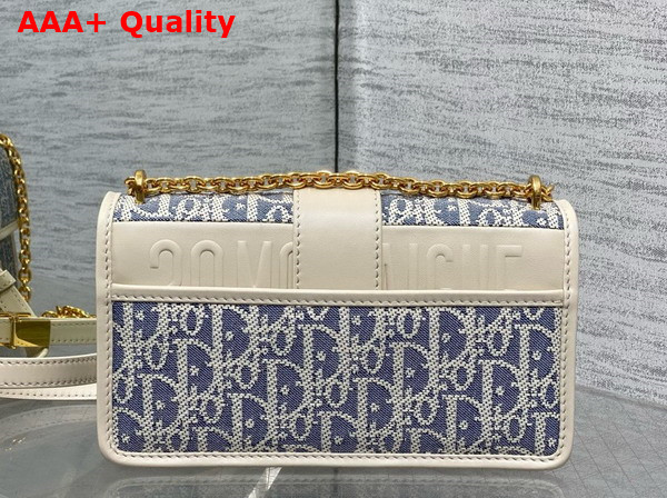 Dior 30 Montaigne East West Bag with Chain Blue Dior Oblique Chambray with Raffia Effect and Light Biscuit Smooth Calfskin Replica