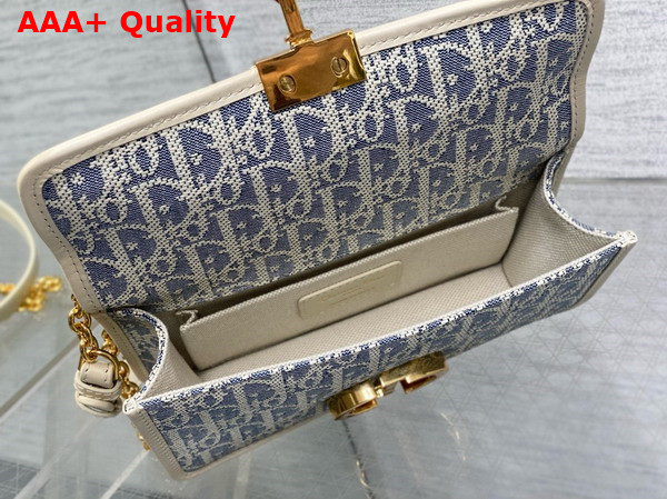 Dior 30 Montaigne East West Bag with Chain Blue Dior Oblique Chambray with Raffia Effect and Light Biscuit Smooth Calfskin Replica