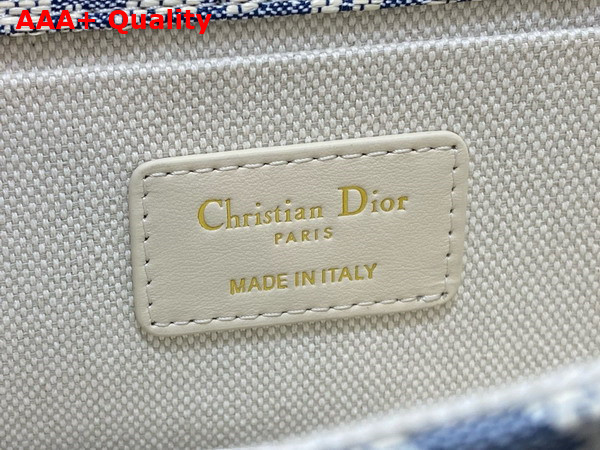 Dior 30 Montaigne East West Bag with Chain Blue Dior Oblique Chambray with Raffia Effect and Light Biscuit Smooth Calfskin Replica