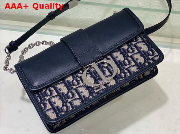 Dior 30 Montaigne East West Bag with Chain Blue Dior Oblique Jacquard and Smooth Calfskin Replica