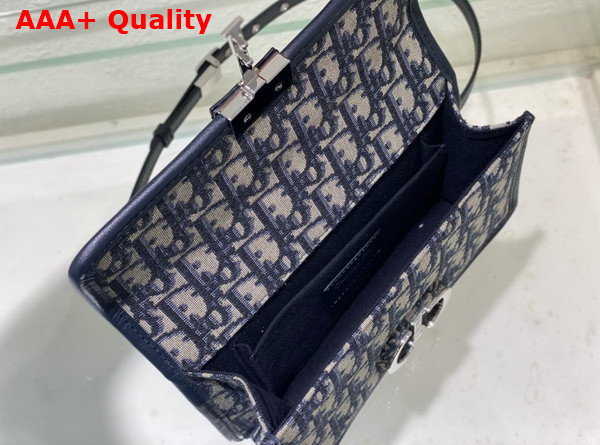 Dior 30 Montaigne East West Bag with Chain Blue Dior Oblique Jacquard and Smooth Calfskin Replica