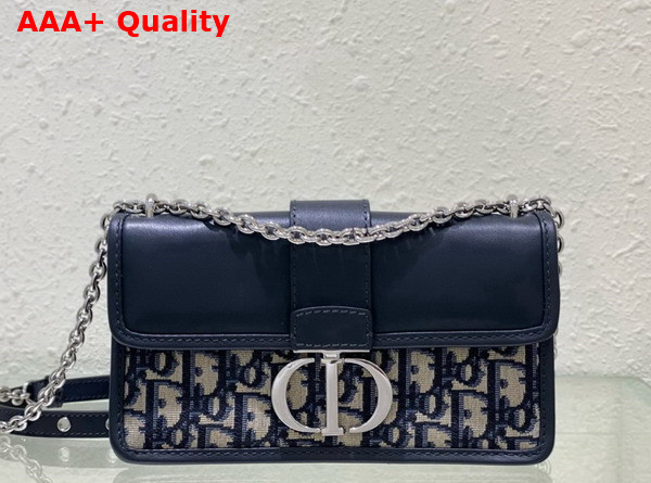 Dior 30 Montaigne East West Bag with Chain Blue Dior Oblique Jacquard and Smooth Calfskin Replica