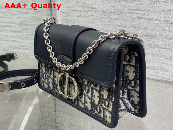 Dior 30 Montaigne East West Bag with Chain in Blue Dior Oblique Jacquard and Smooth Calfskin Replica