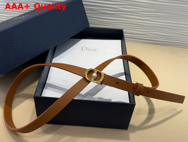 Dior 30 Montaigne Jolie Belt in Brown Smooth Calfskin and White Resin Pearl 20mm Replica