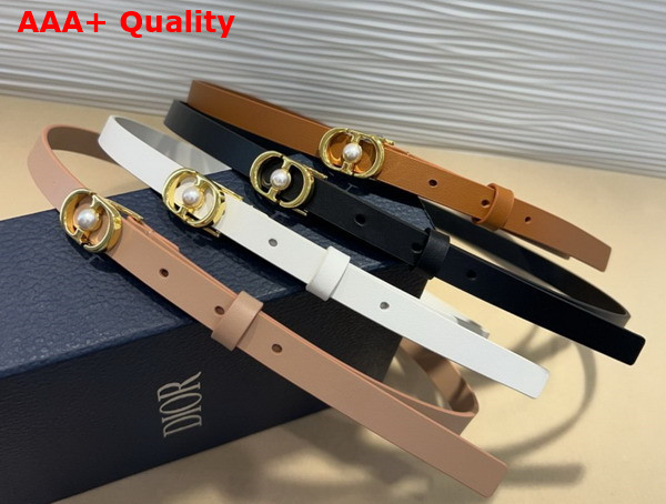 Dior 30 Montaigne Jolie Belt in Brown Smooth Calfskin and White Resin Pearl 20mm Replica