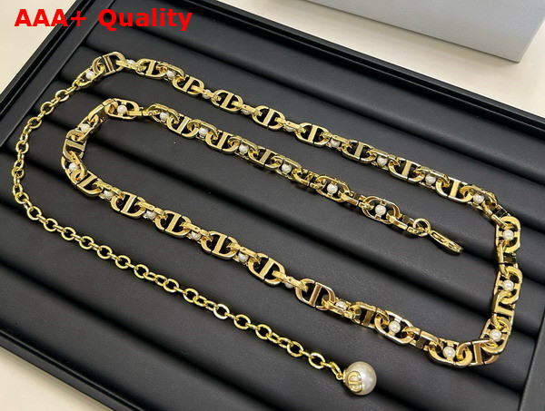 Dior 30 Montaigne Jolie Chain Belt Gold Finish Metal and White Resin Pearls 10mm Replica