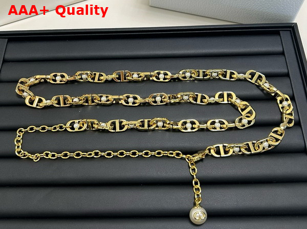 Dior 30 Montaigne Jolie Chain Belt Gold Finish Metal and White Resin Pearls 10mm Replica