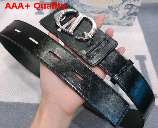 Dior 30 Montaigne Lambskin Belt in Black Crackled Lambskin Silver CD Signature Buckle Replica