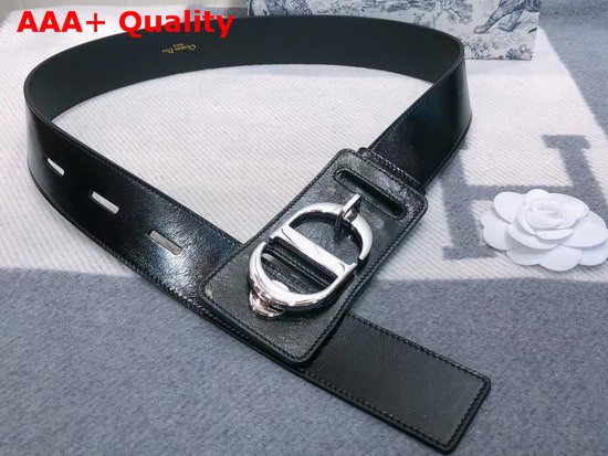 Dior 30 Montaigne Lambskin Belt in Black Crackled Lambskin Silver CD Signature Buckle Replica