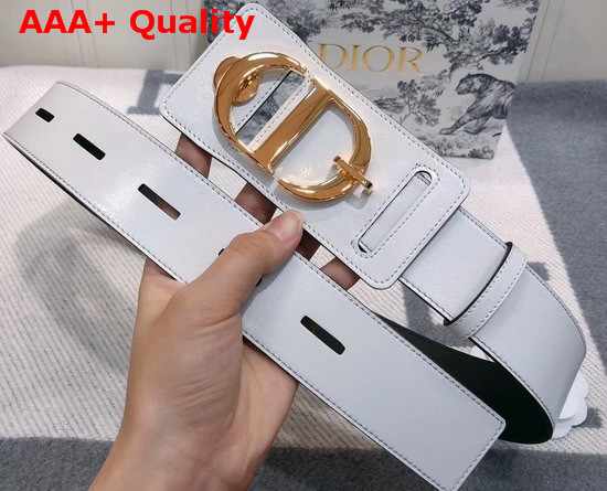 Dior 30 Montaigne Lambskin Belt in White Crackled Lambskin Gold CD Signature Buckle Replica