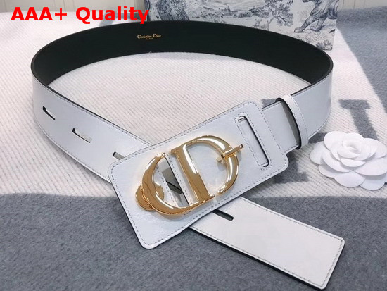 Dior 30 Montaigne Lambskin Belt in White Crackled Lambskin Gold CD Signature Buckle Replica