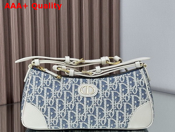 Dior 30 Montaigne Wanderlust Mini Bag in Blue Dior Oblique Chambray with Raffia Effect and Light Biscuit Smooth Calfskin Replica