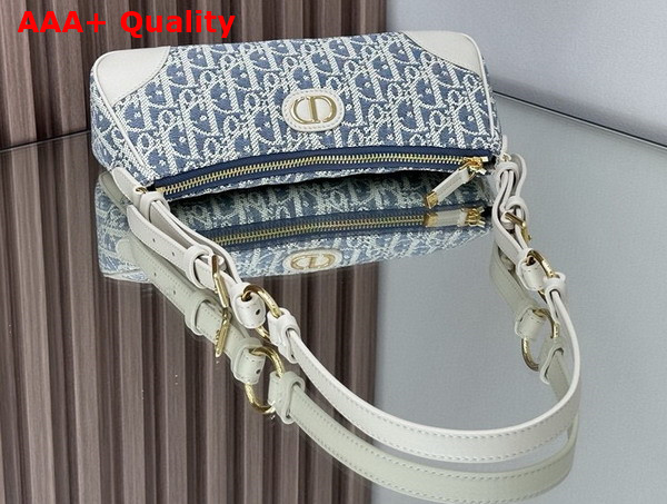 Dior 30 Montaigne Wanderlust Mini Bag in Blue Dior Oblique Chambray with Raffia Effect and Light Biscuit Smooth Calfskin Replica