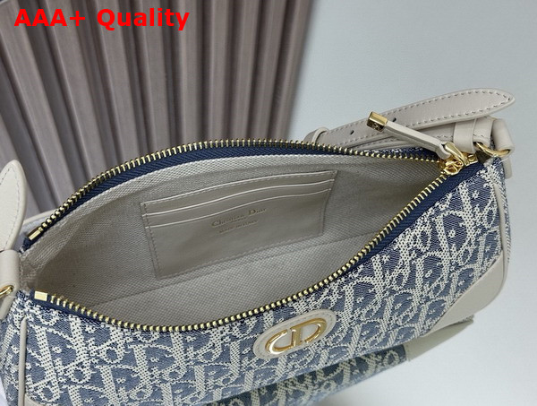 Dior 30 Montaigne Wanderlust Mini Bag in Blue Dior Oblique Chambray with Raffia Effect and Light Biscuit Smooth Calfskin Replica