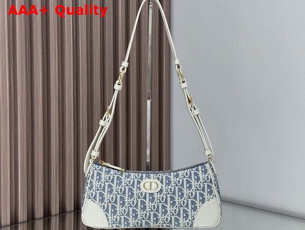 Dior 30 Montaigne Wanderlust Mini Bag in Blue Dior Oblique Chambray with Raffia Effect and Light Biscuit Smooth Calfskin Replica